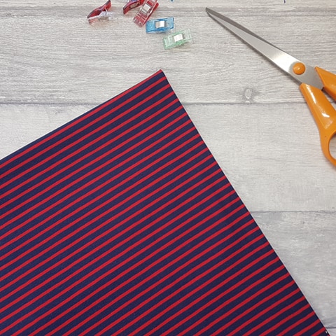 Red Navy Stripe Cotton Elastane Jersey Knit Fabric