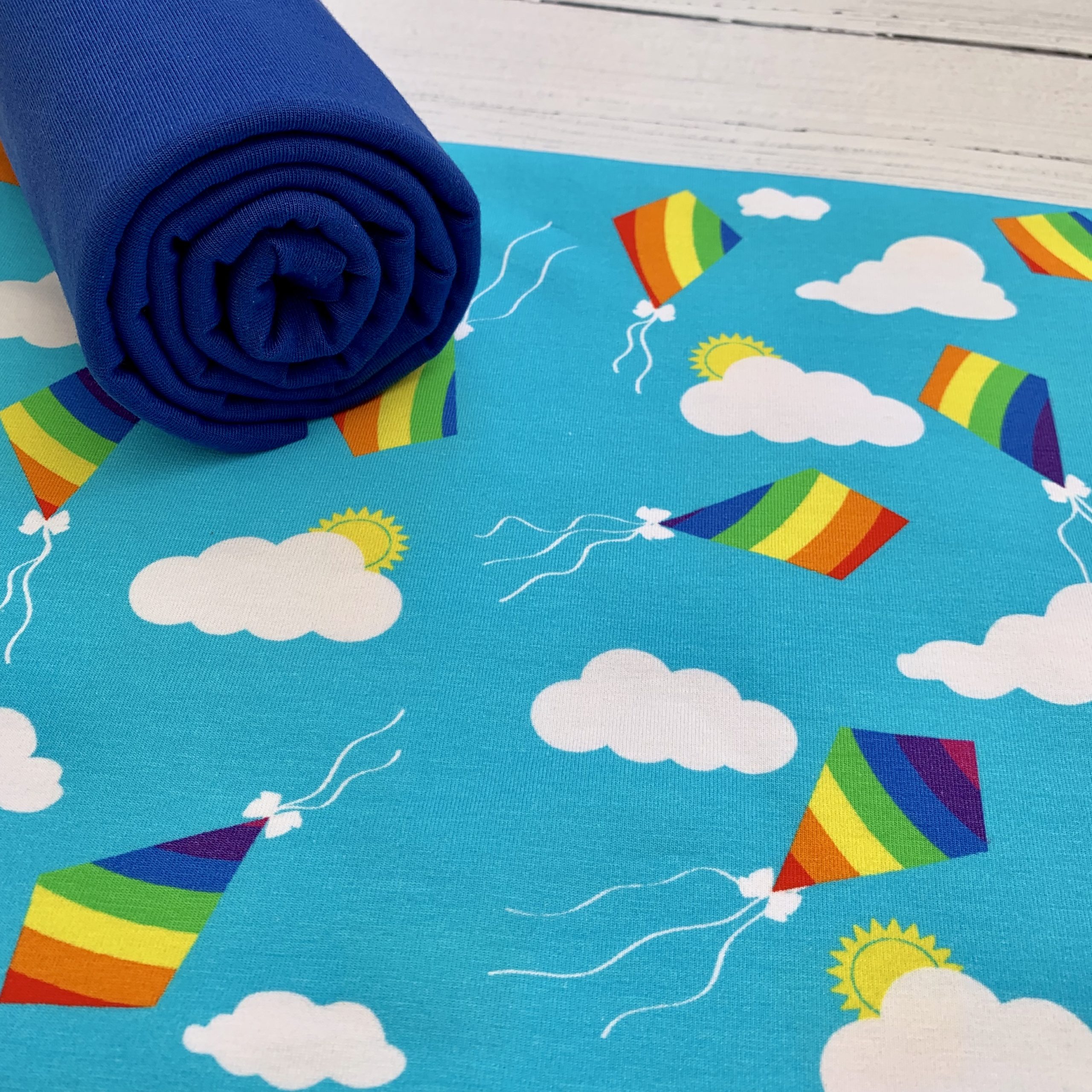 Bolt Offer Rainbow Kites Caboodle Textiles Exclusive Cotton Elastane Jersey Knit Fabric