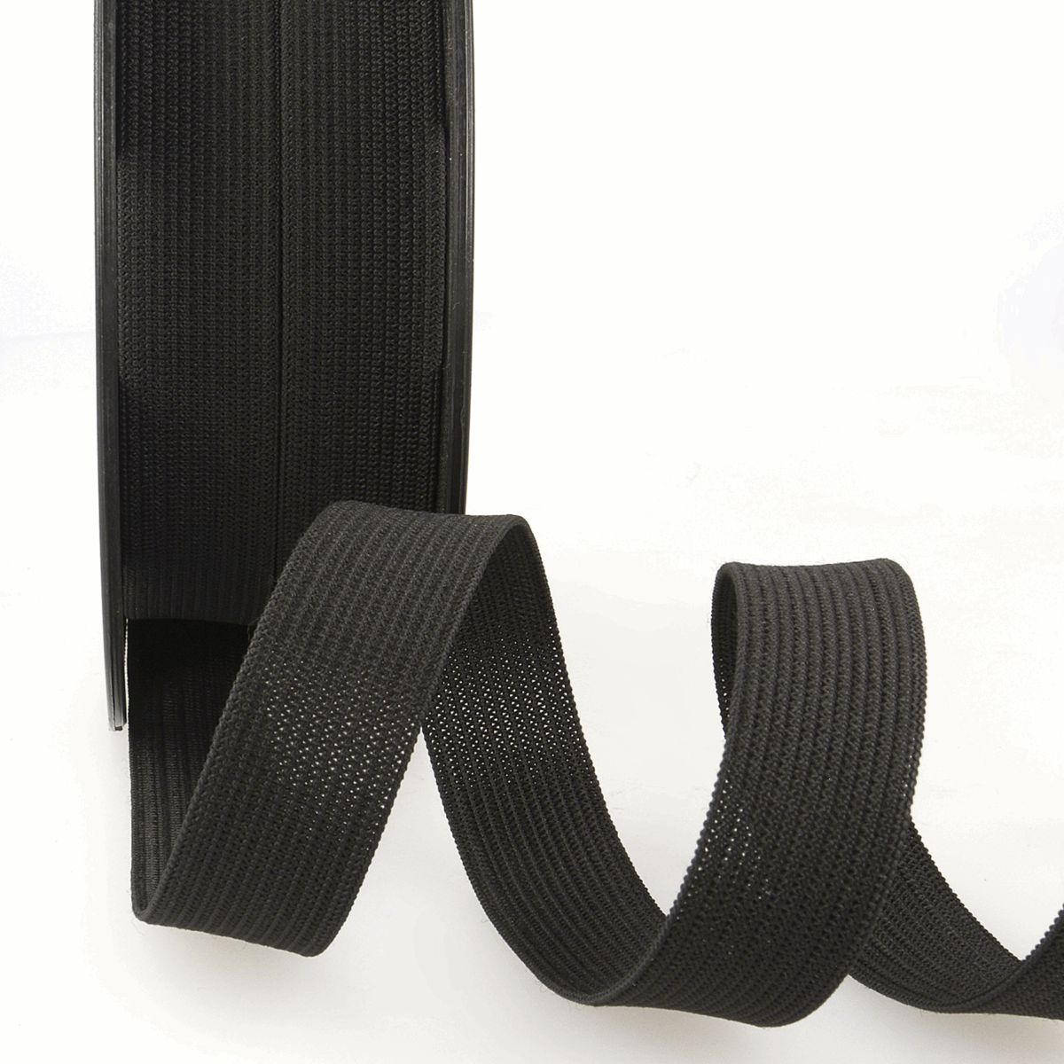 Ribbon Elastic. 15mm wide. Black Full Roll - Caboodle Textiles