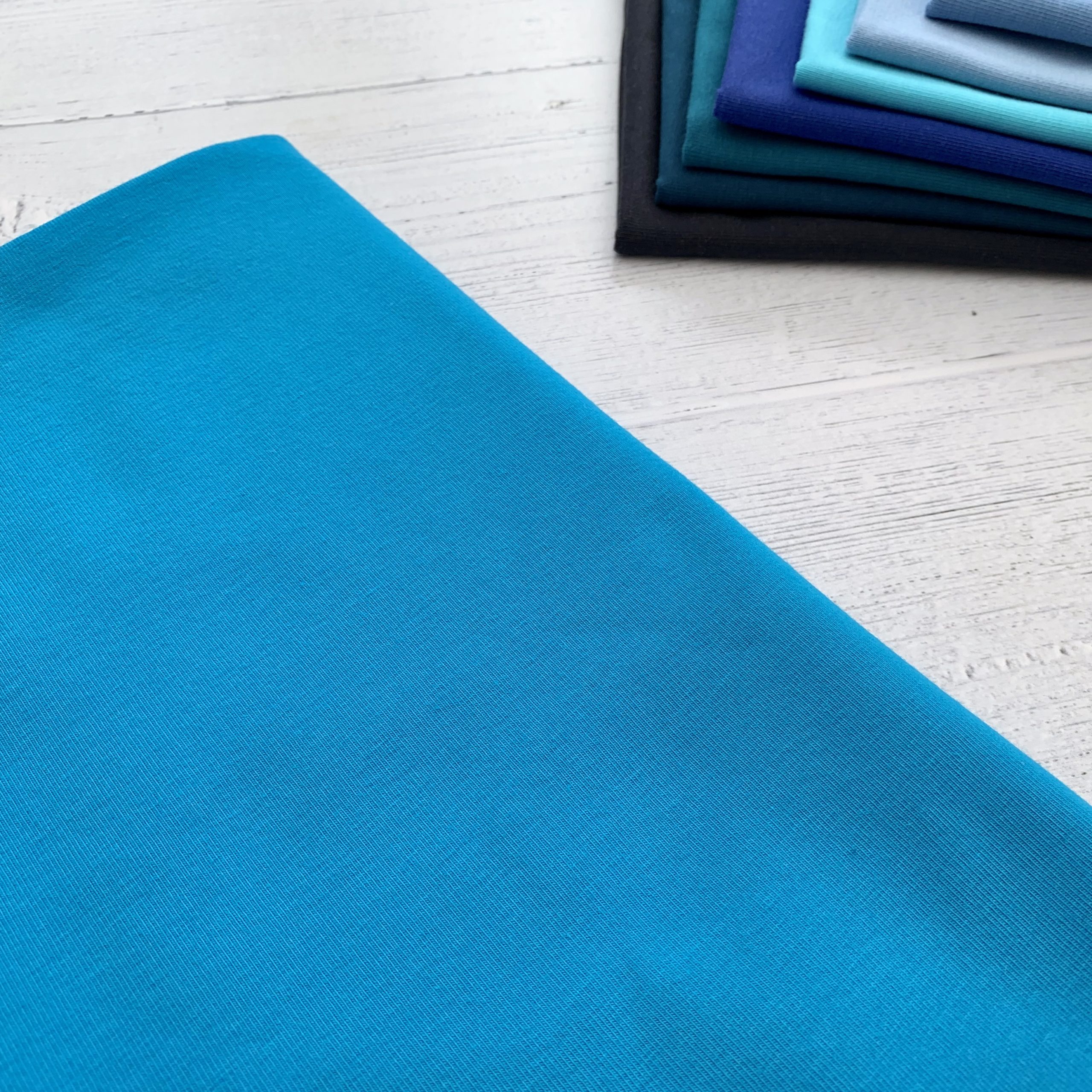 Aqua Blue Cotton Elastane Jersey Knit Fabric 240gsm - Caboodle Textiles