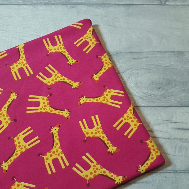 Fuchsia Giraffes Cotton Elastane Jersey Knit Fabric