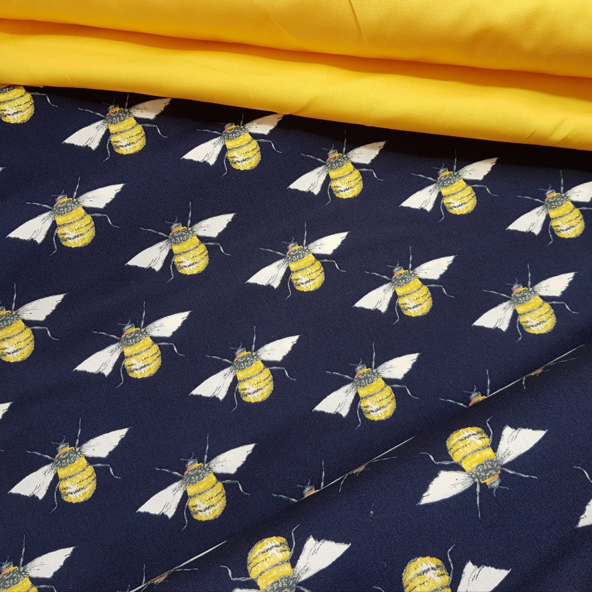 Bees Navy Cotton Poplin Print Fabric | Caboodle Textiles