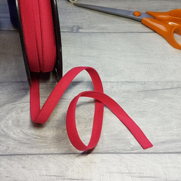 Ribbon Elastic. 10mm Wide. Red - Per Metre