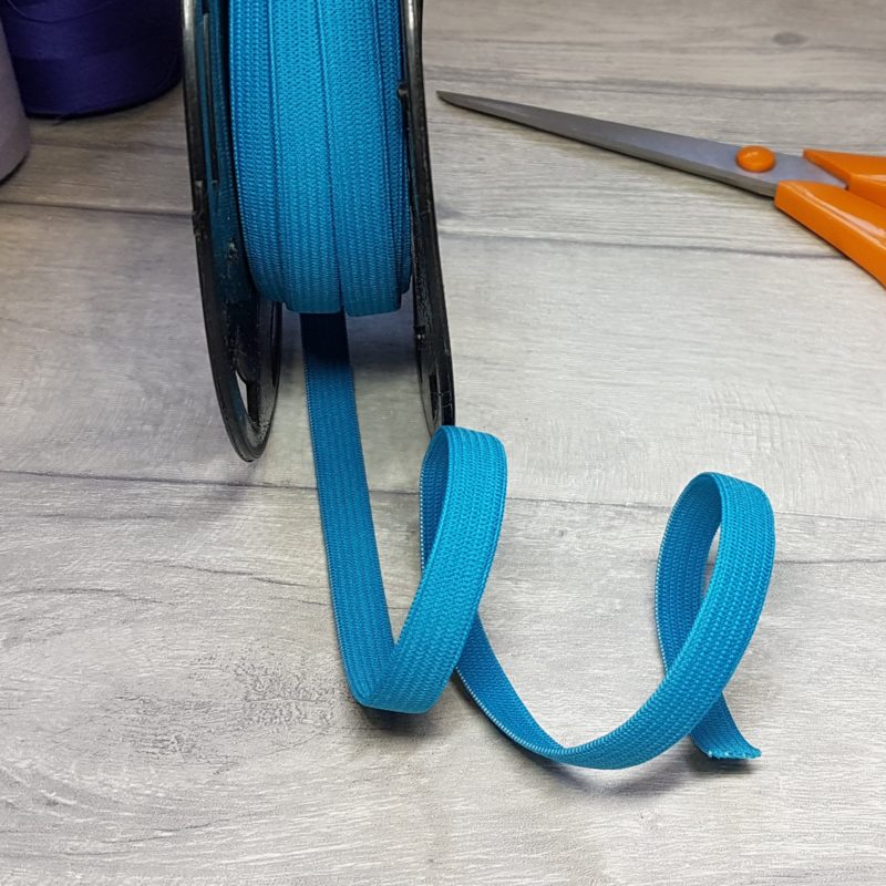 Ribbon Elastic. 10mm Wide. Aqua / Turquoise Blue - Per Metre