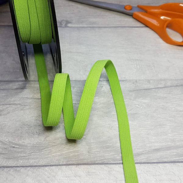 Ribbon Elastic. 10mm Wide. Lime - Per Metre