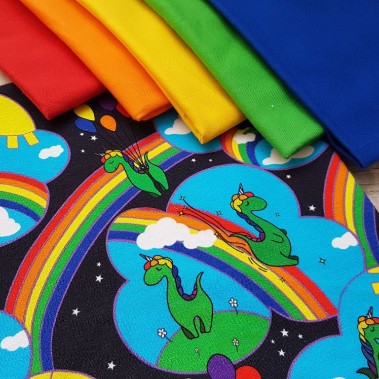 Caboodle Textiles Exclusive Dinocorn Rainbows Organic Jersey