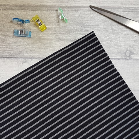 Black and Grey Stripe Cotton Elastane Jersey Knit Fabric