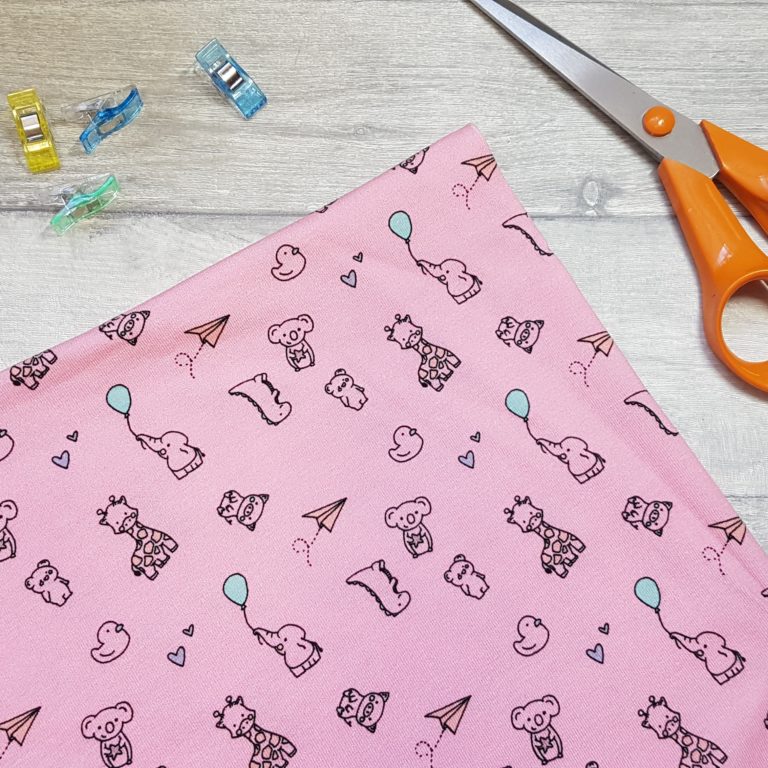 Nursery Animals Pink Cotton Elastane Jersey Knit Fabric