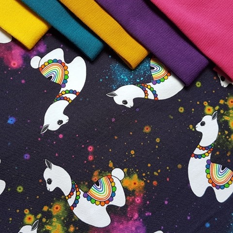 Bolt Offer Cosmic Llamas Exclusive Organic Cotton Elastane Knit Fabric