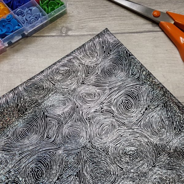 Silver Swirl Foil Print Cotton Elastane Knit Fabric