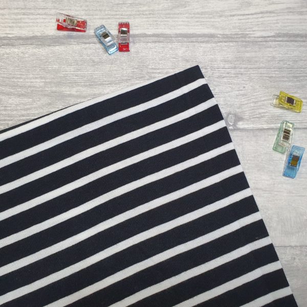Black And White Stripe 13mm/5mm Cotton Elastane Jersey Knit Fabric