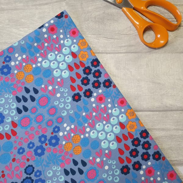 Floral Rain Blue Cotton Elastane Jersey Knit Fabric