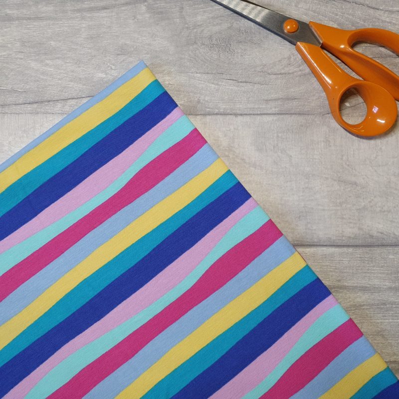Wavy Stripe Pastel Rainbow Cotton Elastane Jersey Knit Fabric