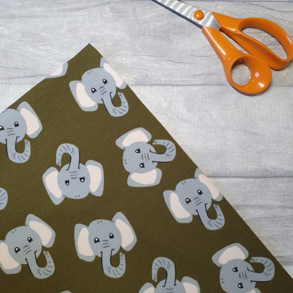 Elephant Heads Moss Green Cotton Elastane Jersey Knit Fabric