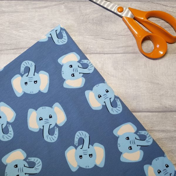 Elephant Heads Denim Blue Cotton Elastane Jersey Knit Fabric