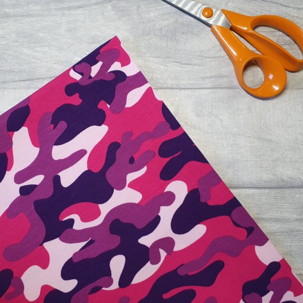 Camouflage Pink Purple Cotton Elastane Jersey Knit Fabric