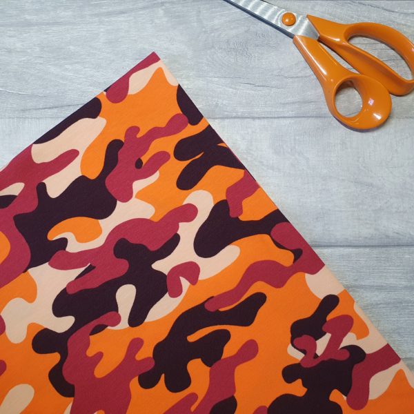 Camouflage Orange Red Cotton Elastane Jersey Knit Fabric