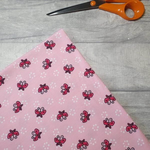 Butterfly Dance Pink Cotton Elastane Jersey Knit Fabric