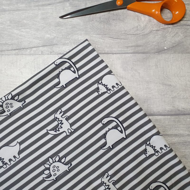 Dinosaur Stripe Grey Organic Cotton Elastane Jersey Knit Fabric