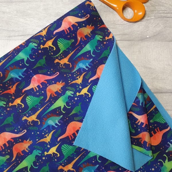 Dinosaur Rockfall Blue Soft Shell Water Resistant Fabric