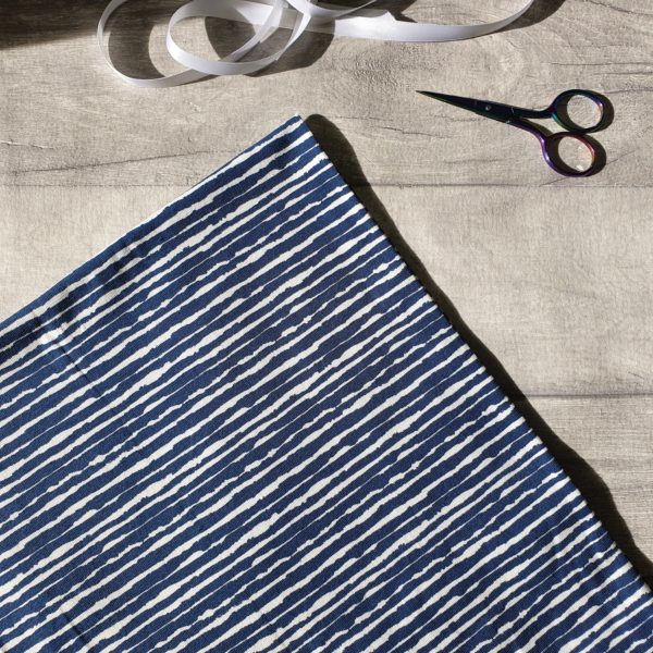 Blotted Stripe Navy Cotton Elastane Jersey Knit Fabric