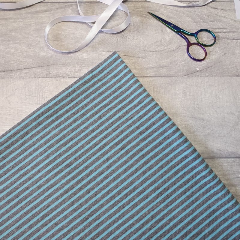 Turquoise on Flecked Grey Stripe Yarn Dyed Jersey