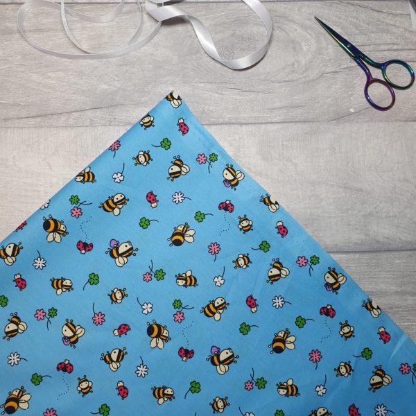 Bees and Bugs Blue 100% Cotton