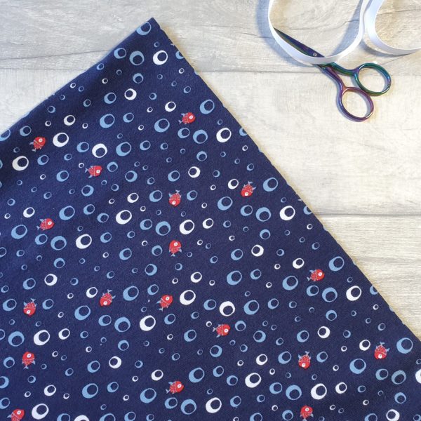 Fish Bubbles Navy Cotton Elastane Jersey Knit Fabric