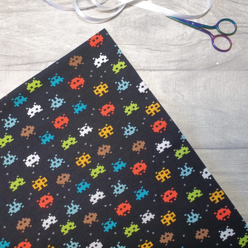 Pixel Game Black Organic Cotton Jersey Knit Fabric