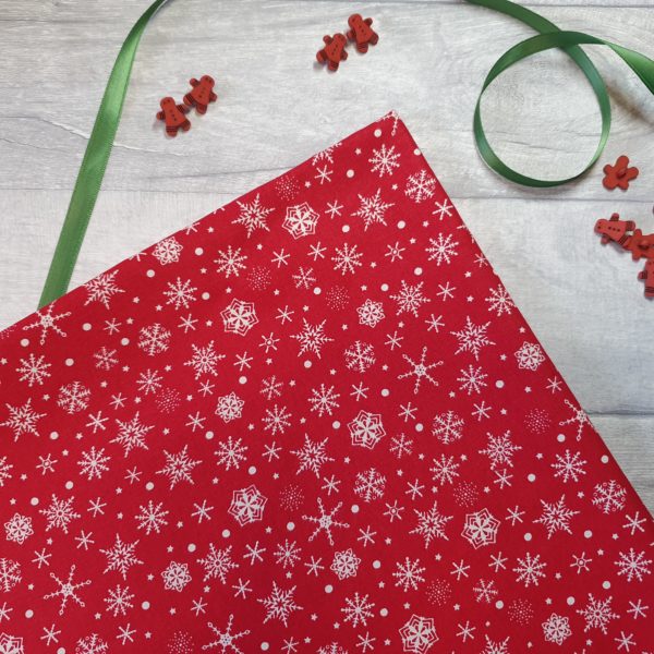 Red Snowflakes 100% Cotton Fabric