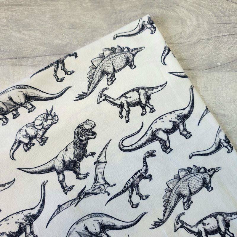 Monochrome Dinosaur Cotton Elastane Jersey Knit Fabric