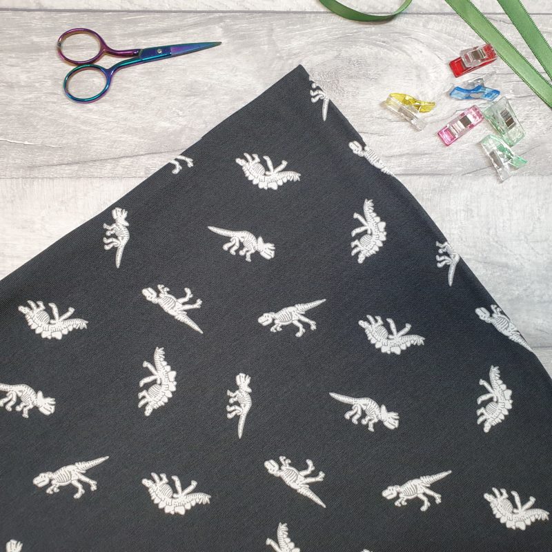 Charcoal Dinosaur Cotton Elastane Jersey Knit Fabric