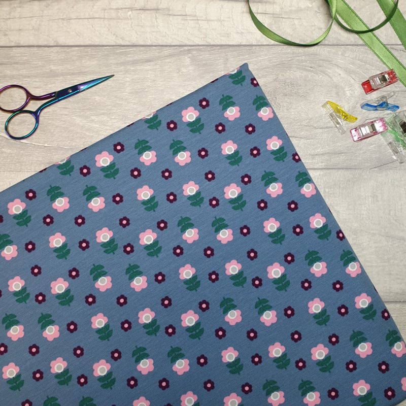 Tall Flower Denim Cotton Elastane Jersey Knit Fabric