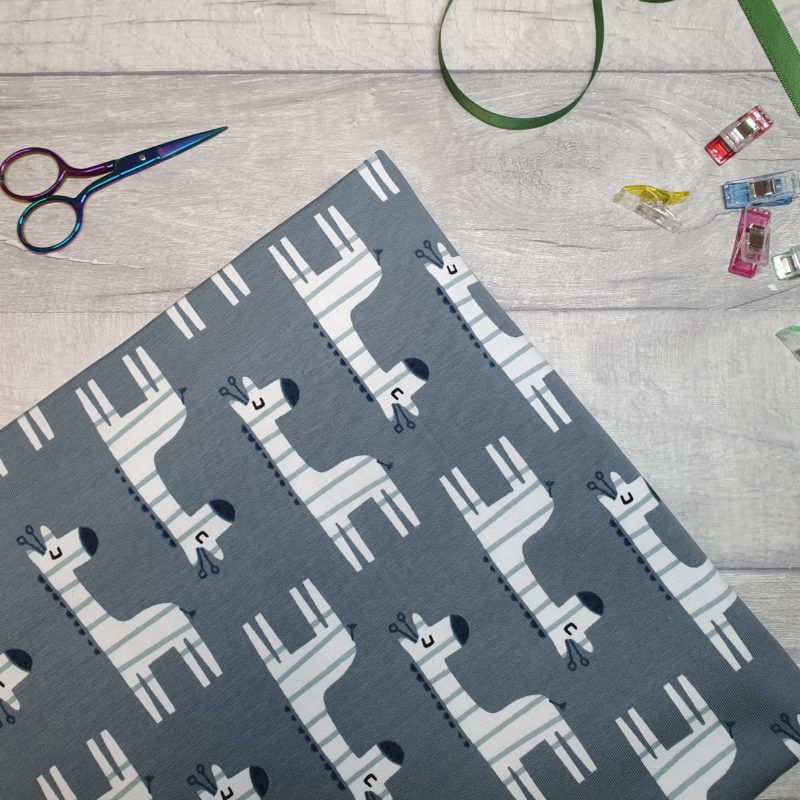 Grey Stripy Giraffe Organic Cotton Elastane Jersey Knit Fabric