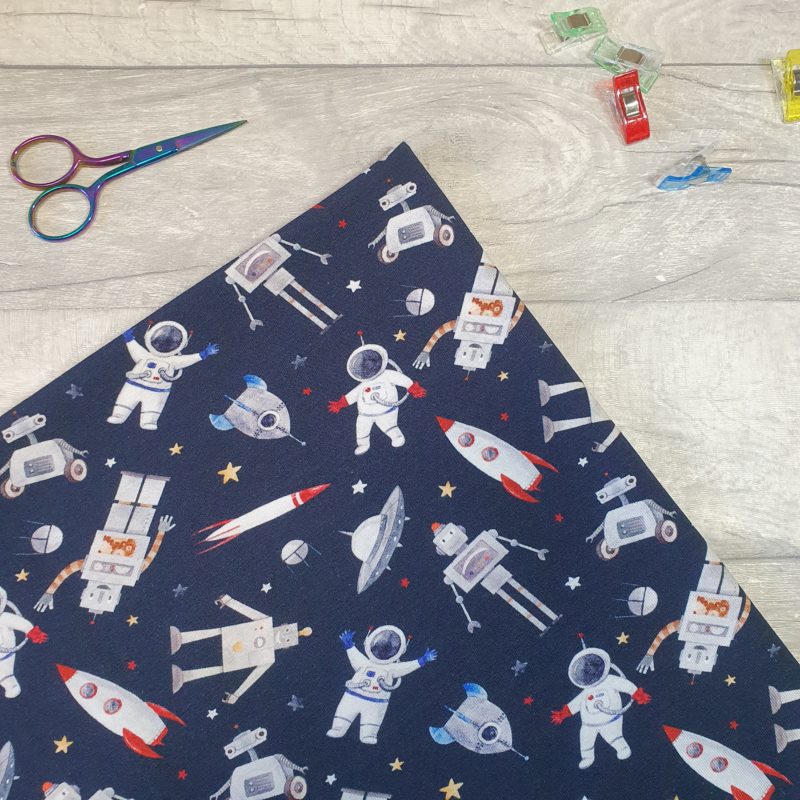 Space Robots Navy Cotton Elastane Jersey Knit Fabric