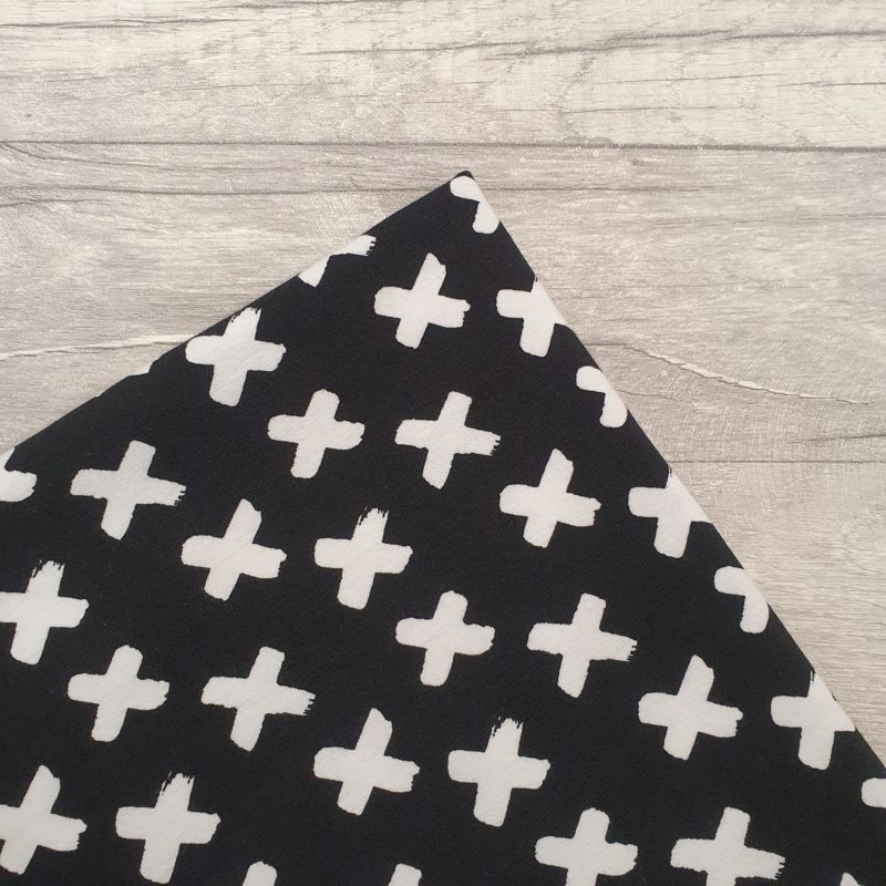 Black and White Crosses Cotton Elastane Jersey Knit Fabric