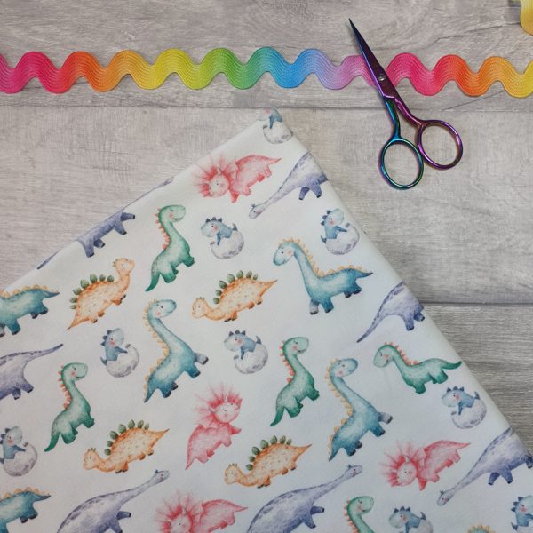 Pastel Dinosaur Hatchlings Cotton Jersey Knit Fabric