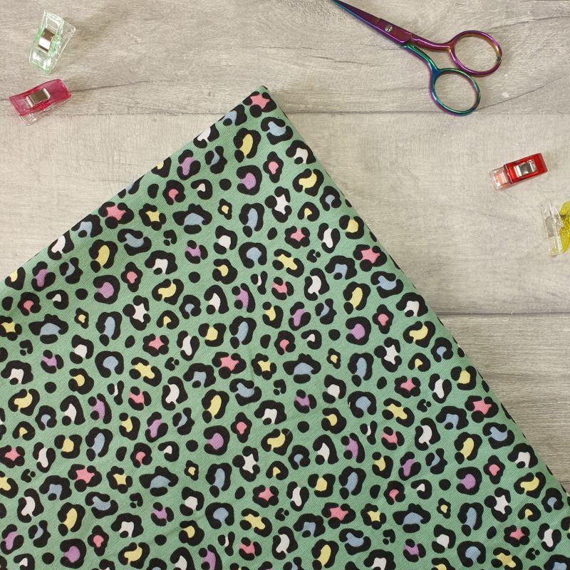 Leopard Print Mint Cotton Jersey Knit Fabric