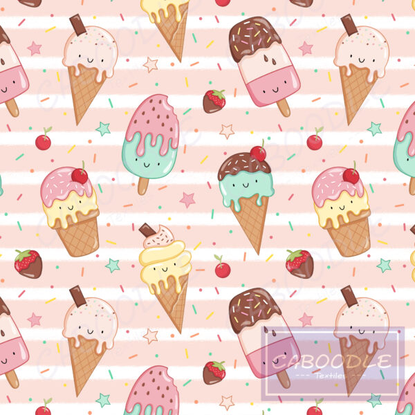 Peach Stripe background with luxury ice creams and sprinkles