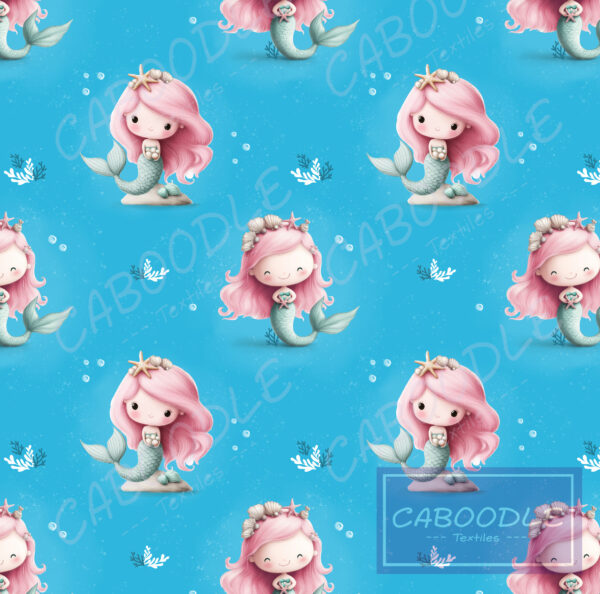 mermaid repeating pattern on bright turquoise background