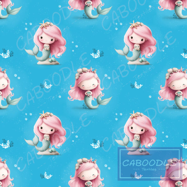 mermaid repeating pattern on bright turquoise background