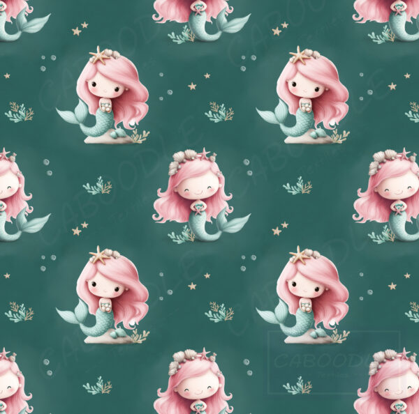 mermaid repeating pattern on rich petrol green background